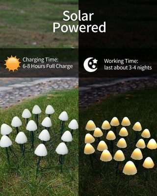2700K IP55 Zasilane energią słoneczną LED String Lights / Grzybowe Solar Garden Lights Ślub Świąteczna dekoracja