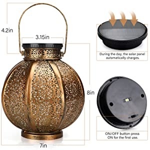 3500K duże zewnętrzne latarnie słoneczne metalowa retro wisząca lampa słoneczna