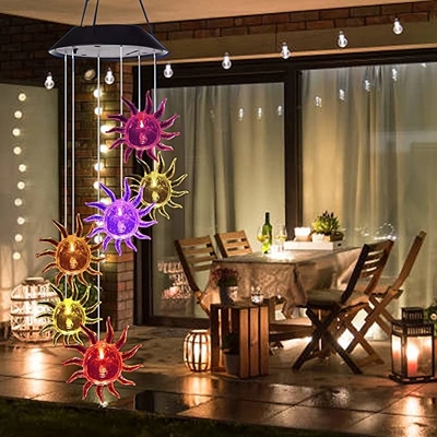 Wind Chime 2700K Solar LED Garden Lights Sun Shape Dekoracyjne światło