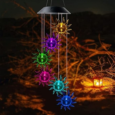 Wind Chime 2700K Solar LED Garden Lights Sun Shape Dekoracyjne światło
