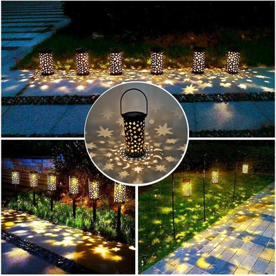 Żelazne puste latarnie słoneczne na zewnątrz Star Moon Retro Light Terrace Path Decoration IP66
