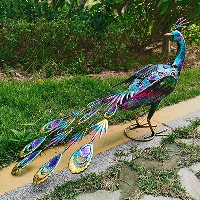 Outdoor Solar Metal Peacock Statue zasilane energią słoneczną światła rzemieślnicze Backyard Party Wedding Decor