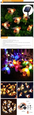 20LED Honey Bee Solar String Lights Outdoor Wodoodporny Ciepły biały do ​​dekoracji ogrodowych