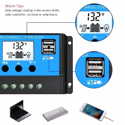 Wyświetlacz LCD Sterownik solarny Regulator 12V / 24V 60A 50A 40A 30A 20A 10A PWM USB 5V